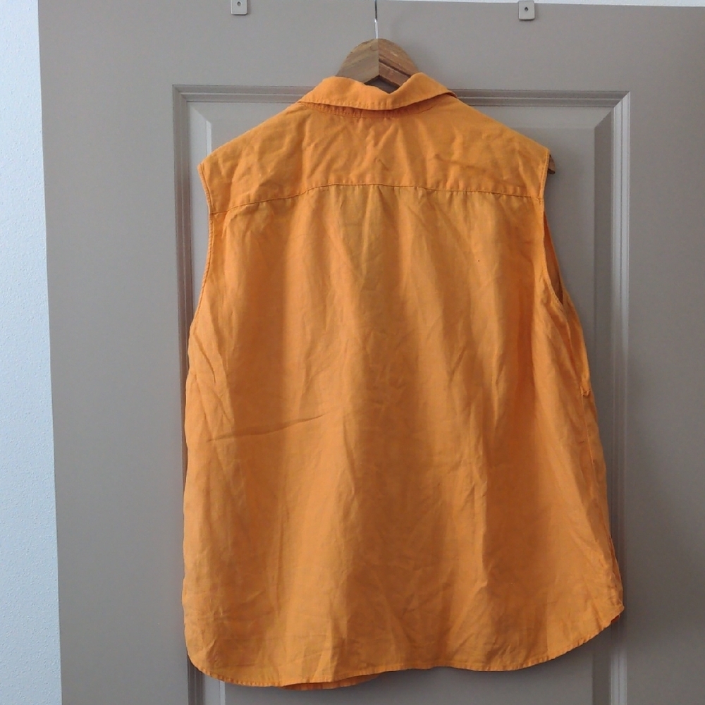 Ralph Lauren Women's Orange Button-Down Sleeveless Shirt - Picture 7 of 8